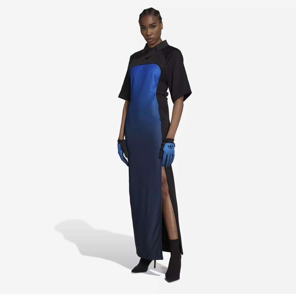 Adidas Women's Elegant Black and Blue Maxi Dress